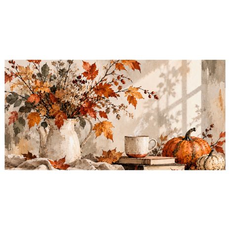 QUADRO SU TELA – CALDA COMPOSIZIONE AUTUNNALE CON LIBRI - QUADRI DI NATURE MORTE - STAMPE E QUADRI