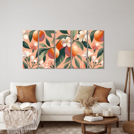 5-DÍLNÝ OBRAZ SLUNNÉ POMERANČE - OBRAZY STROMY A LISTY - OBRAZY