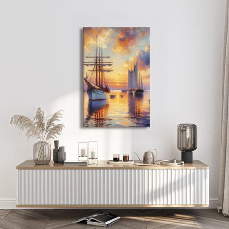 WANDBILD SEGELBOOT IN DER DÄMMERUNG - BILDER MEER UND STRAND - BILDER