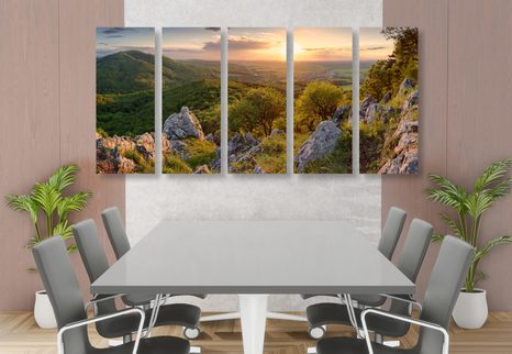 5-TEILIGES WANDBILD IN SONNENLICHT GETAUCHTE NATUR - BILDER VON NATUR UND LANDSCHAFT - BILDER