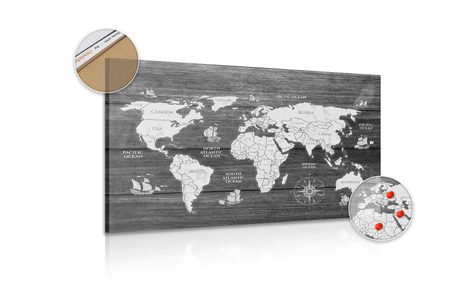OBRAZ NA KORKU ČERNOBÍLÁ MAPA NA DŘEVĚ - OBRAZY NA KORKU - OBRAZY