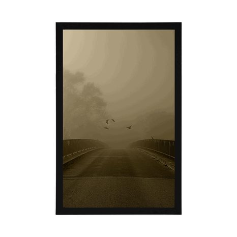 PLAGÁT PRELET VTÁCTVA NAD MOSTOM V SÉPIOVOM PREVEDENÍ - ČIERNOBIELE - PLAGÁTY