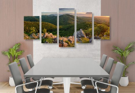 5-TEILIGES WANDBILD IN SONNENLICHT GETAUCHTE NATUR - BILDER VON NATUR UND LANDSCHAFT - BILDER