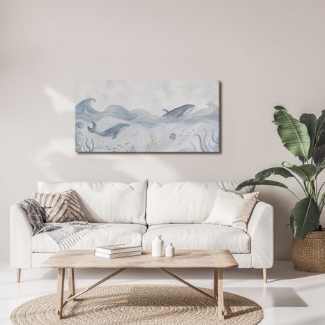 TABLEAU SUR TOILE – MONDE SOUS-MARIN AVEC DES BALEINES - TABLEAUX DE BALEINE - TABLEAUX