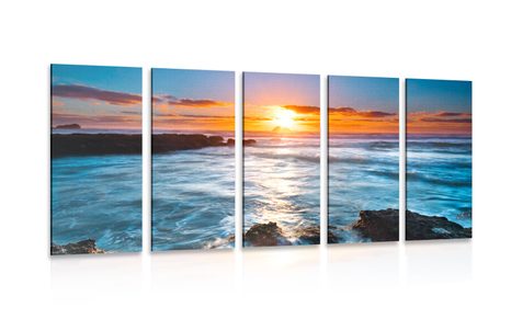 QUADRO IN 5 PARTI TRAMONTO ROMANTICO - QUADRI DI NATURA E PAESAGGIO - QUADRI