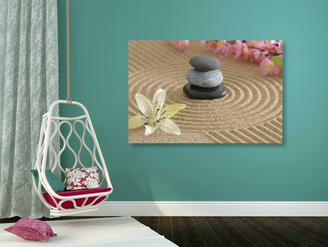 OBRAZ ZEN ZAHRADA A KAMENY V PÍSKU - OBRAZY FENG SHUI - OBRAZY