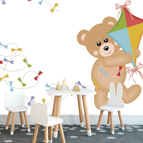 SELF ADHESIVE WALLPAPER TEDDY BEAR WITH A KITE
