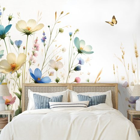 SAMOLEPÍCÍ TAPETA PASTELOVÉ KVĚTINY A LÉTAJÍCÍ MOTÝLI - ΤΑΠΕΤΣΑΡΊΑ ΜΕ ΛΟΥΛΟΎΔΙΑ - ΤΑΠΕΤΣΑΡΊΕΣ