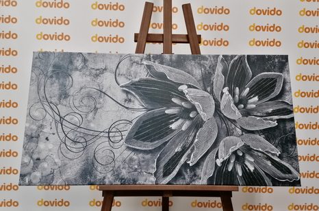 WANDBILD BLUMEN MIT PERLEN IN SCHWARZ-WEISS - SCHWARZ-WEISSE BILDER - BILDER