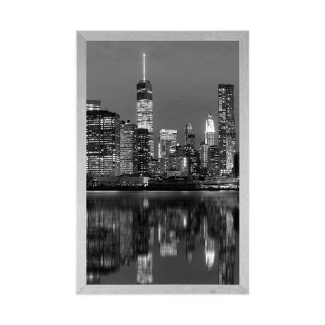 POSTER REFLECTION OF MANHATTAN IN THE WATER IN BLACK AND WHITE - BLACK AND WHITE - POSTERS