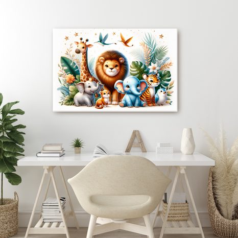 WANDBILD KÖNIG DES DSCHUNGELS UND SEINE SÜSSEN FREUNDE - KINDERBILDER TIERE - BILDER