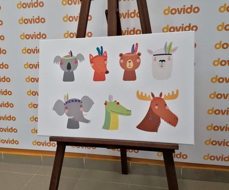 OBRAZ PLNÝ ZVÍŘÁTEK S INDIÁNSKÝMI PEŘÍČKY - DĚTSKÉ OBRAZY - OBRAZY