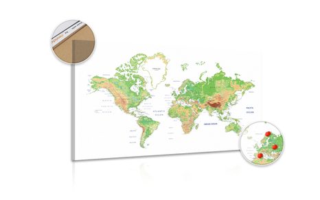 OBRAZ NA KORKU KLASICKÁ MAPA SVETA S BIELYM POZADÍM - OBRAZY NA KORKU - OBRAZY