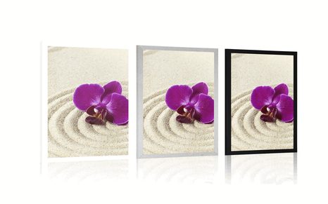 PLAGÁT PIESOČNATÁ ZEN ZÁHRADA S FIALOVOU ORCHIDEOU - FENG SHUI - PLAGÁTY