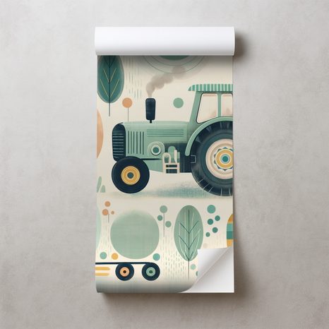 SELBSTKLEBENDE TAPETE KINDERTRAKTOREN IN PASTELLFARBEN - KINDERTAPETEN - TAPETEN