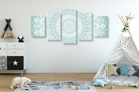 TABLOU 5-PIESE MANDALA ARMONIE PE UN FUNDAL ALBASTRU - TABLOURI FENG SHUI - TABLOURI