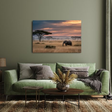 WANDBILD AFRIKANISCHE DÄMMERUNG MIT WILDNIS - BILDER VON ELEFANTEN - BILDER