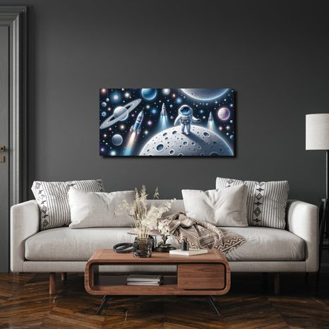 WANDBILD KOSMONAUT ZWISCHEN PLANETEN - KINDERBILDER WELTRAUM - BILDER