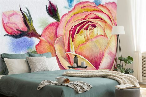 TAPETE GEMALTE ROSEN - TAPETEN MIT BLUMENMOTIVEN - TAPETEN