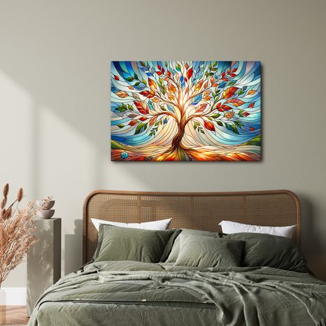OBRAZ DRZEWO ŻYCIA W KOLOROWYM WITRAŻU - OBRAZY DRZEWA ŻYCIA - OBRAZY