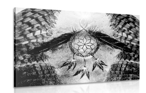 CANVAS PRINT INDIAN DREAM CATCHER IN BLACK AND WHITE - BLACK AND WHITE PICTURES - PICTURES