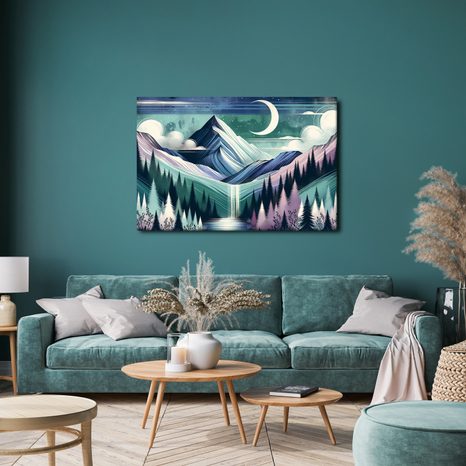 OBRAZ ZASNĚŽENÉ VRCHOLKY S VODOPÁDEM - OBRAZY HORY - OBRAZY