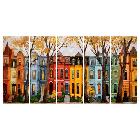 5-DÍLNÝ OBRAZ PODZIMNÍ MĚSTSKÁ ULICE - BAREVNÉ DOMY - PICTURES