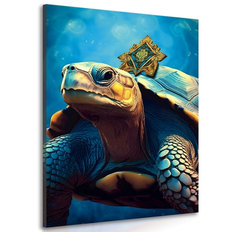 WANDBILD BLAU-GOLDENE SCHILDKRÖTE - WANDBILDER MIT DEN HERRSCHERN DES TIERREICHS - BILDER