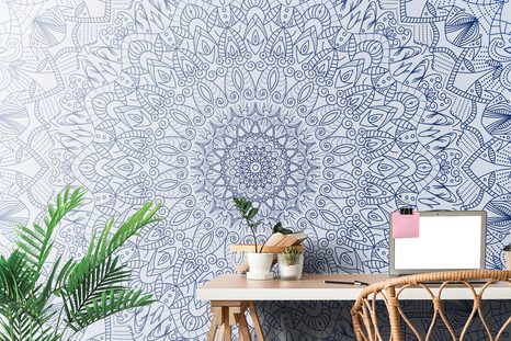 SAMOLEPÍCÍ TAPETA DETAILNÍ OZDOBNÁ MANDALA V MODRÉ BARVĚ - SAMOLEPÍCÍ TAPETY - TAPETY
