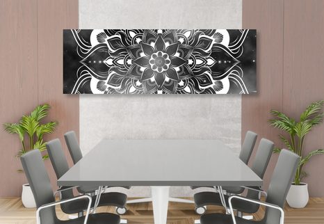 WANDBILD MODERNES MANDALA MIT ORIENTALISCHEM MUSTER IN SCHWARZ-WEISS - SCHWARZ-WEISSE BILDER - BILDER