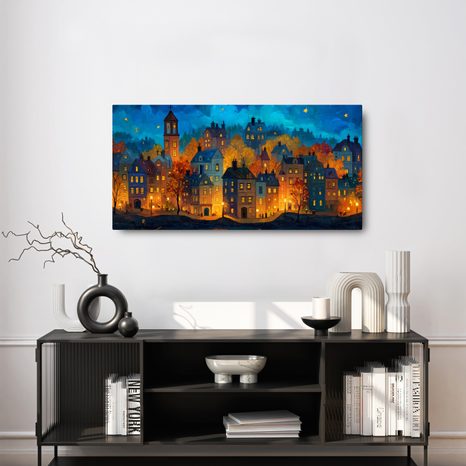 OBRAZ MĚSTO POD HVĚZDAMI - BAREVNÉ DOMY - OBRAZY