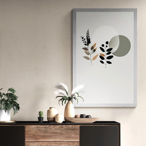 POSTER – FOGLIE MINIMALISTE CON SFONDO BOHO - BOTANICO - POSTER