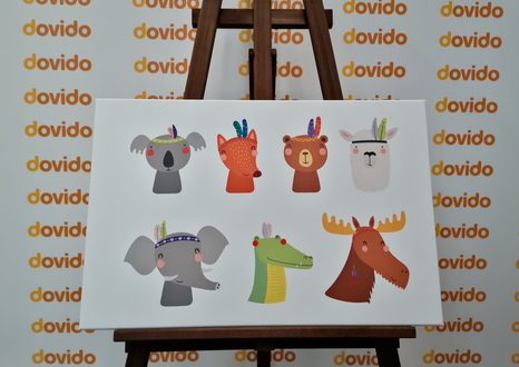 OBRAZ PLNÝ ZVÍŘÁTEK S INDIÁNSKÝMI PEŘÍČKY - DĚTSKÉ OBRAZY - OBRAZY