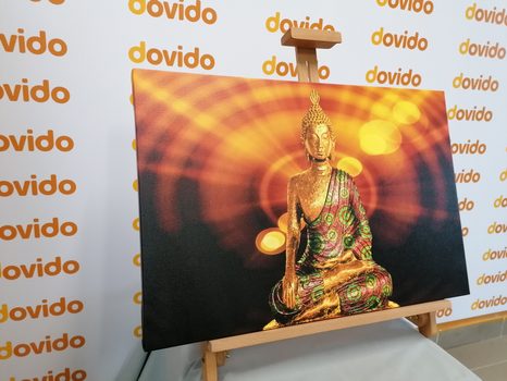 WANDBILD BUDDHA-STATUE MIT ABSTRAKTEM HINTERGRUND - BILDER MIT FENG SHUI-MOTIVEN - BILDER