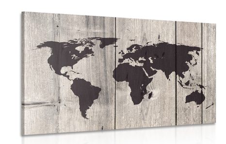 CANVAS PRINT MAP ON A WOODEN BACKGROUND - PICTURES OF MAPS - PICTURES