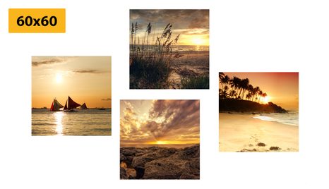 SET OBRAZŮ KOUZELNÝ ZÁPAD SLUNCE U MOŘE - SESTAVY OBRAZŮ - OBRAZY