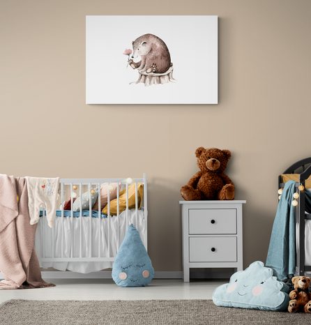 QUADRO SU TELA – ORSETTO CON FIORE - QUADRI PER BAMBINI - STAMPE E QUADRI
