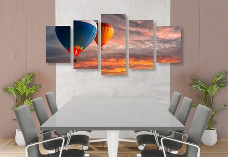 5-DIJELNA SLIKA LET BALONA IZNAD PLANINA - SLIKE MRTVE PRIRODE - SLIKE