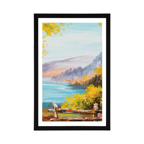POSTER WITH MOUNT OIL PAINTING OF A MOUNTAIN LAKE - NATURE - POSTERS