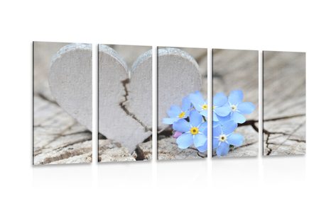 5-PIECE CANVAS PRINT HEART ON OLD WOOD