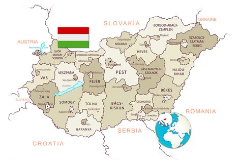 OBRAZ DECENTNÍ BÉŽOVÁ MAPA MAĎARSKA - OBRAZY MAPY - OBRAZY