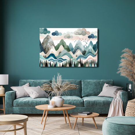 WANDBILD FARBENFROHE BERGLANDSCHAFT MIT WALD - BILDER VON BERGEN - BILDER