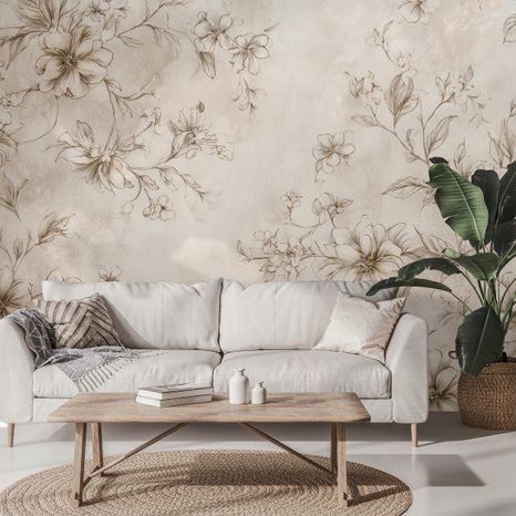 TAPET DESENE FLORALE VINTAGE ÎN BEJ - TAPET FLORI - TAPETURI