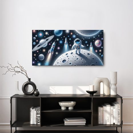 WANDBILD KOSMONAUT ZWISCHEN PLANETEN - KINDERBILDER WELTRAUM - BILDER