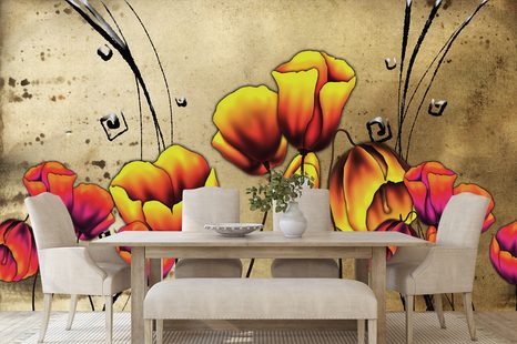 TAPETA MÁKY V ETNO NÁDECHU - ABSTRAKTNÍ TAPETY - TAPETY