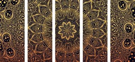 5-DÍLNÝ OBRAZ ZLATÁ ORIENTÁLNÍ MANDALA - OBRAZY FENG SHUI - OBRAZY
