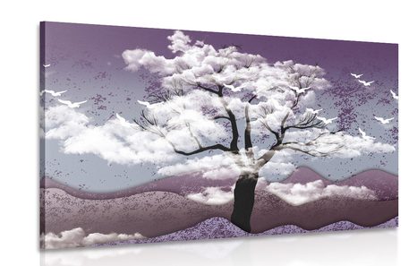 CANVAS PRINT TREE ENGULFED BY CLOUDS - PICTURES OF NATURE AND LANDSCAPE - PICTURES