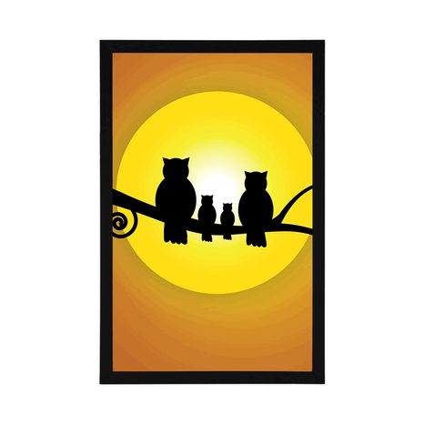 PLAKAT DRUŽINA SOVIC NA DREVESNI VEJI - ŽIVALI - PLAKATI