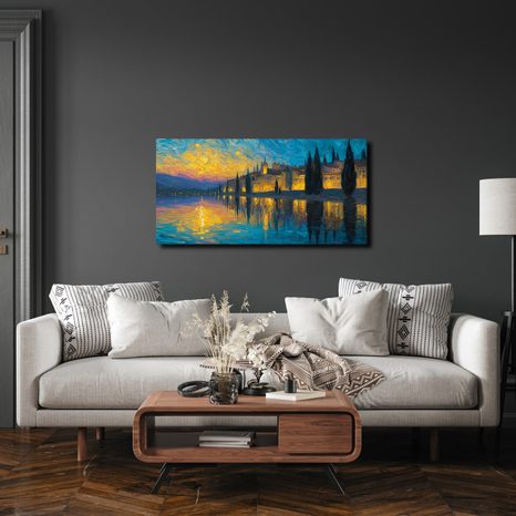 WANDBILD ABENDLICHE STADTLICHTER - BILDER VON STÄDTEN - BILDER