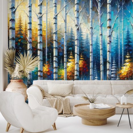 TAPETE BUNTER WINTERWALD - TAPETEN WALD - TAPETEN